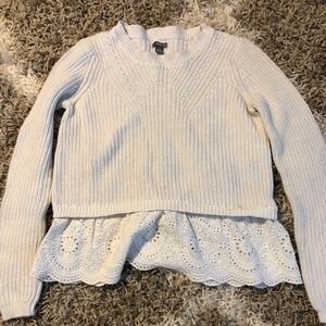 Aerie white sweater with lace underlay size small